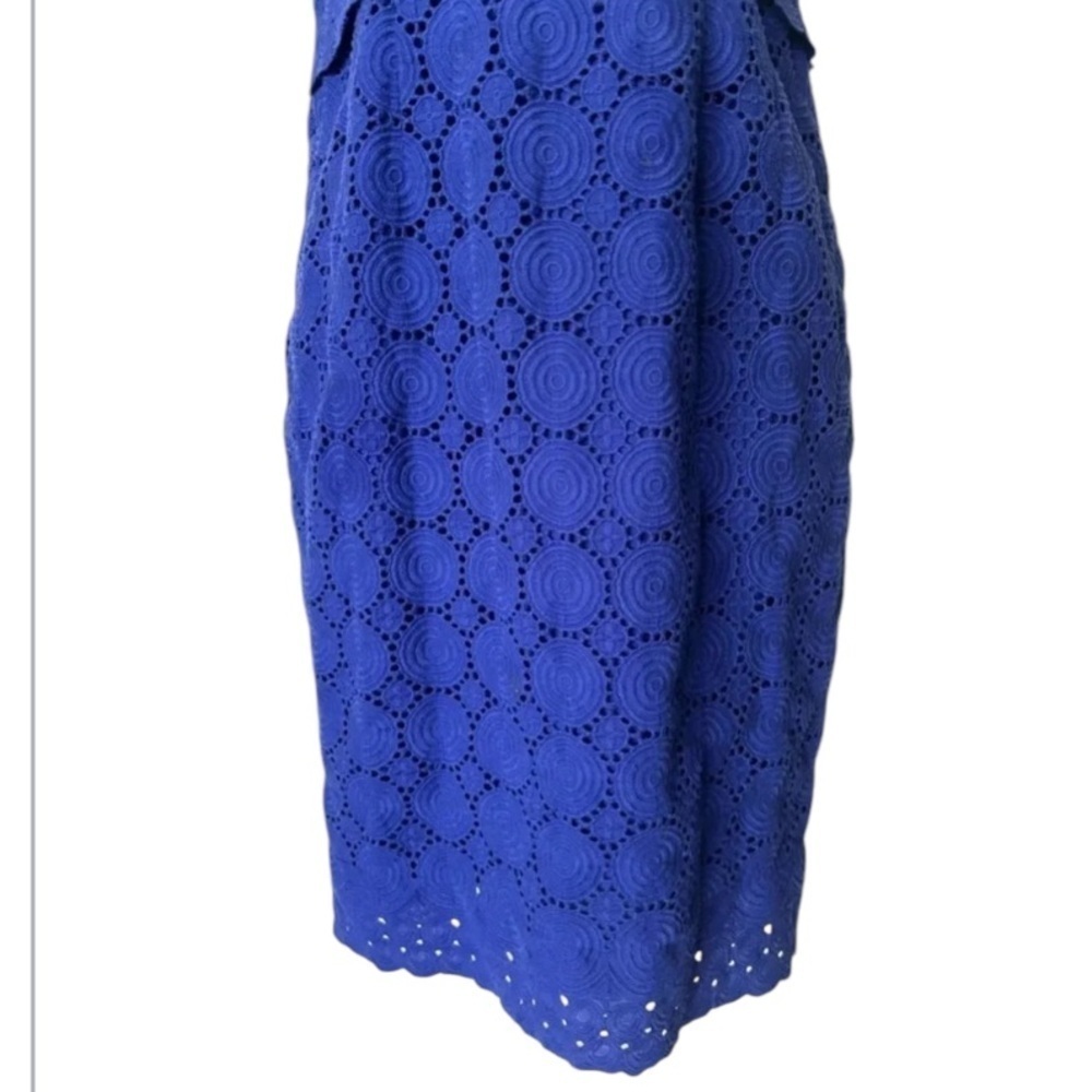 Kay Unger sheath dress blue sleeveless eyelet lace cotton excellent Size 2 - Picture 5 of 9